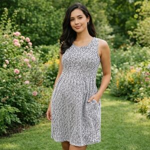 Thyme Maternity Black & White Cotton Blend Sleeveless Empire Waist Dress